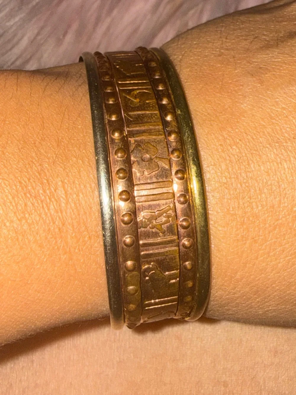Copper-Tone Patterned Cuff Bracelet - Women Jewelry three tone real copper